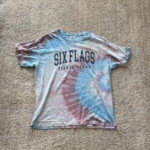 Six Flags Tie-Dye Short Sleeve Tee - Blue and Pink